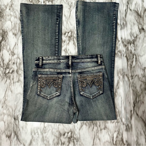 AZI Bling Medium Wash Flair Bootcut Denim Blue Jeans Western Cowgirl Women Sz 6 - Picture 5 of 12